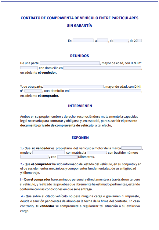 contrato de compraventa del vehículo