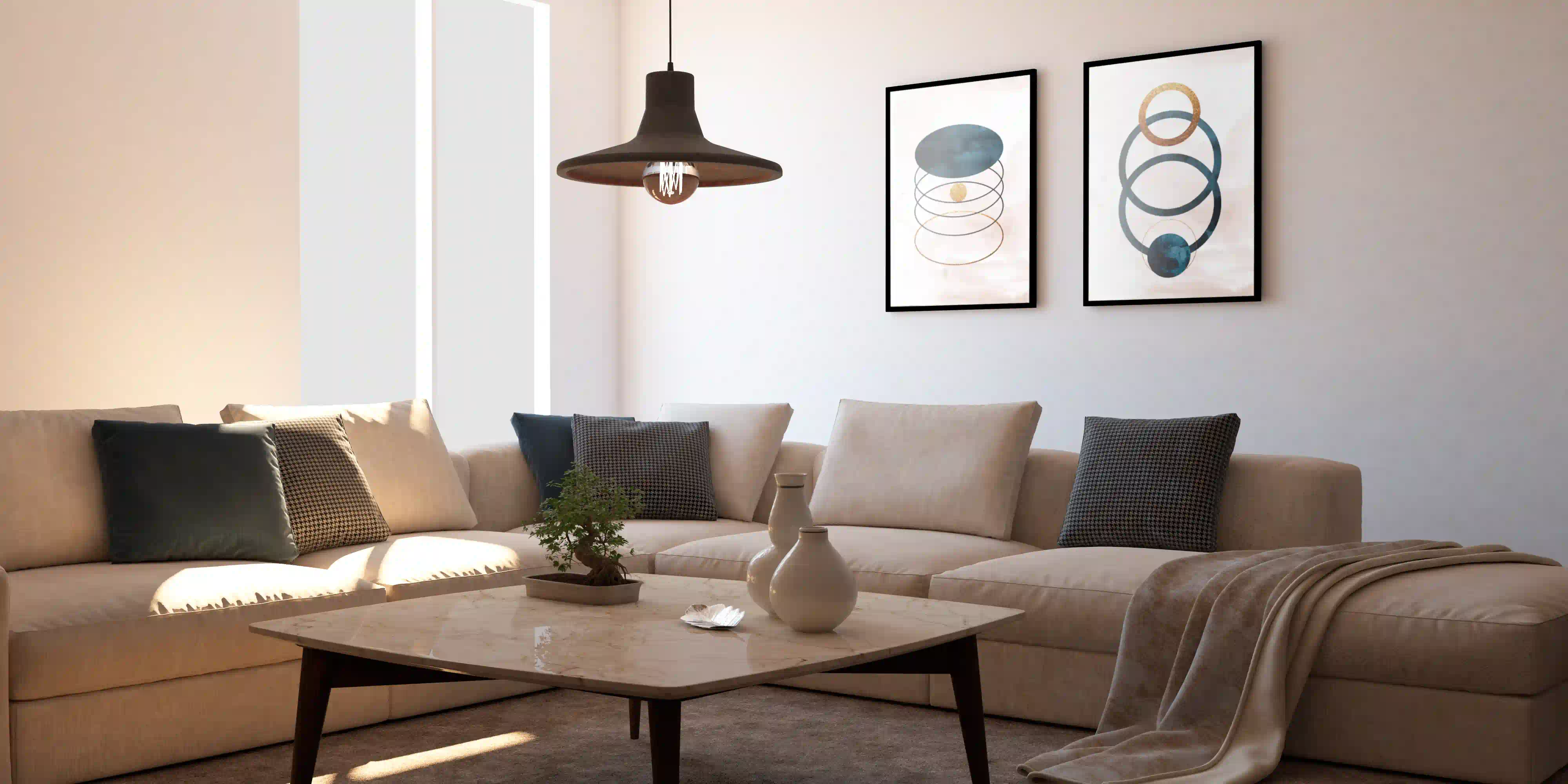 Salón moderno de una vivienda asegurada